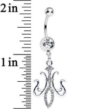 Load image into Gallery viewer, Clear Gem Magnifique Fleur de Lis Dangle Belly Ring
