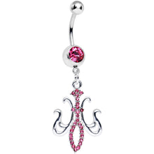 Load image into Gallery viewer, Pink Gem Magnifique Fleur de Lis Dangle Belly Ring
