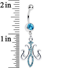 Load image into Gallery viewer, Aqua Gem Magnifique Fleur de Lis Dangle Belly Ring
