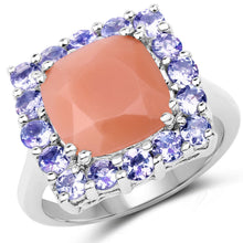 Load image into Gallery viewer, 6.70 Carat Genuine Peach Moonstone and Tanzanite .925 Sterling Silver Ring

