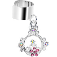Load image into Gallery viewer, Pink and Aurora Gem Reigning Princess Crown Dangle Ear Cuff
