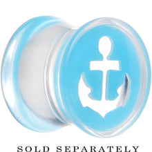 Load image into Gallery viewer, Clear Light Blue Acrylic Set Sail Nautical Anchor Saddle Plug Available in Sizes 6mm to 20mm
