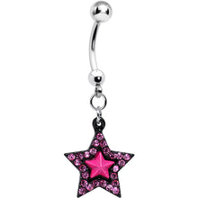 Load image into Gallery viewer, Pink Gem Pink Center Bellissima Black Star Dangle Belly Ring

