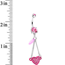 Load image into Gallery viewer, Pink Double Gem Sparkling Trapeze Swing Pink Heart Dangle Belly Ring

