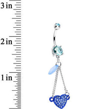 Load image into Gallery viewer, Aqua Double Gem Sparkling Trapeze Swing Blue Heart Dangle Belly Ring
