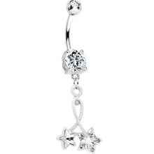 Load image into Gallery viewer, Clear Double Gem Twin String of White Stars Dangle Belly Ring
