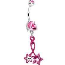Load image into Gallery viewer, Pink Double Gem Twin String of Pink Stars Dangle Belly Ring

