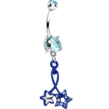 Load image into Gallery viewer, Aqua Double Gem Twin String of Blue Stars Dangle Belly Ring
