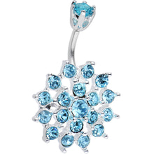 Load image into Gallery viewer, 925 Sterling Silver Aqua CZ Sparkling Nettle Flower Belly Ring
