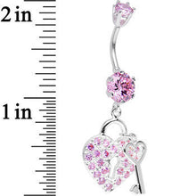 Load image into Gallery viewer, 925 Sterling Silver Pink CZ Secret Love Heart Lock Dangle Belly Ring
