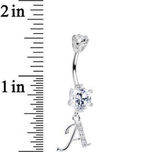 Load image into Gallery viewer, 925 Sterling Silver Clear CZ Ornate Script Initial A Dangle Belly Ring
