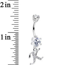Load image into Gallery viewer, 925 Sterling Silver Clear CZ Ornate Script Initial K Dangle Belly Ring
