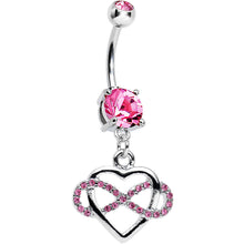 Load image into Gallery viewer, Pink Cubic Zirconia Infinite Love Heart Dangle Belly Ring
