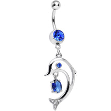 Load image into Gallery viewer, Blue Cubic Zirconia Glamorous Frisking Dolphin Dangle Belly Ring
