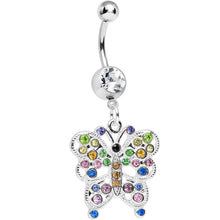 Load image into Gallery viewer, Clear Gem Dazzling Multicolored Butterfly Dangle Belly Ring
