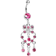 Load image into Gallery viewer, Pink Gem Bow Tie Decorative Hollow Heart Dangle Belly Ring
