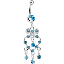 Load image into Gallery viewer, Aqua Gem Bow Tie Decorative Hollow Heart Dangle Belly Ring
