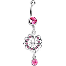 Load image into Gallery viewer, Pink Gem Enchanted Open Tail Peacock Dangle Belly Ring
