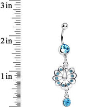 Load image into Gallery viewer, Aqua Gem Enchanted Open Tail Peacock Dangle Belly Ring
