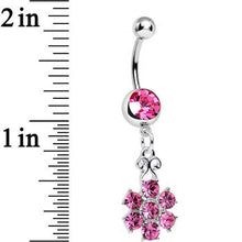 Load image into Gallery viewer, Pink Gem Potted Peony Flower Dangle Belly Ring

