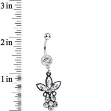 Load image into Gallery viewer, Clear Gem Power of the Dual Black Flower Dangle Belly Ring
