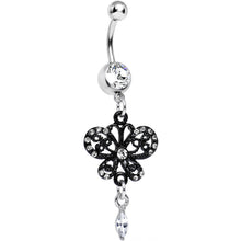 Load image into Gallery viewer, Clear Gem Delicate Marquise Drop Black Butterfly Dangle Belly Ring
