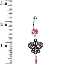 Load image into Gallery viewer, Pink Gem Dark Prague Lace Winged Butterfly Dangle Belly Ring
