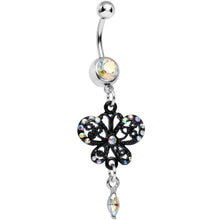 Load image into Gallery viewer, Aurora Gem Delicate Marquise Drop Black Butterfly Dangle Belly Ring
