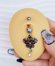 Load image into Gallery viewer, Aurora Gem Delicate Marquise Drop Black Butterfly Dangle Belly Ring
