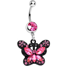 Load image into Gallery viewer, Pink Gem Passionate Black Butterfly Dangle Belly Ring
