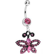Load image into Gallery viewer, Pink Gem Sublime Sparkling Black Butterfly Dangle Belly Ring
