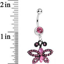 Load image into Gallery viewer, Pink Gem Sublime Sparkling Black Butterfly Dangle Belly Ring
