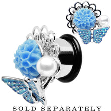 Load image into Gallery viewer, 1/2 Blue Acrylic Flower Aqua Butterfly Single Flare Steel Plug
