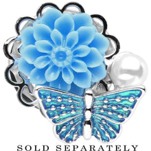Load image into Gallery viewer, 9/16 Blue Acrylic Flower Aqua Butterfly Single Flare Steel Plug
