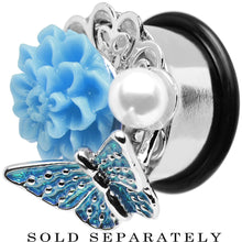 Load image into Gallery viewer, 5/8 Blue Acrylic Flower Aqua Butterfly Single Flare Steel Plug
