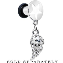 Load image into Gallery viewer, Clear Gem Angel Wing and White Star Single Flare Dangle Plug Sizes 5mm to 14mm
