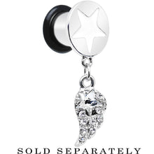 Load image into Gallery viewer, Clear Gem Angel Wing and White Star Single Flare Dangle Plug Sizes 5mm to 14mm
