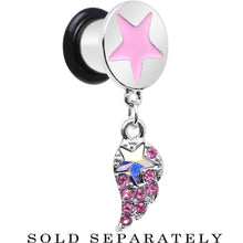 Load image into Gallery viewer, Pink Gem Angel Wing and Pink Star Single Flare Dangle Plug Sizes 5mm to 14mm
