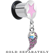 Load image into Gallery viewer, Pink Gem Angel Wing and Pink Star Single Flare Dangle Plug Sizes 5mm to 14mm
