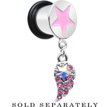 Load image into Gallery viewer, Pink Gem Angel Wing and Pink Star Single Flare Dangle Plug Sizes 5mm to 14mm
