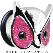 Load image into Gallery viewer, 9/16 Pink Glitter Festive Owl Single Flare Steel Plug
