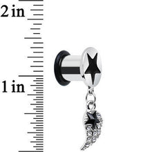 Load image into Gallery viewer, 0G Clear Gem Angel Wing and Black Star Single Flare Dangle Plug
