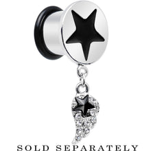 Load image into Gallery viewer, 1/2 Clear Gem Angel Wing and Black Star Single Flare Dangle Plug
