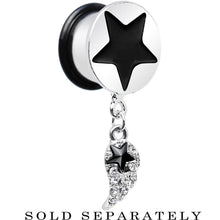 Load image into Gallery viewer, 9/16 Clear Gem Angel Wing and Black Star Single Flare Dangle Plug
