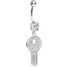 Load image into Gallery viewer, 925 Sterling Silver Clear Gem Dream Car Key Dangle Belly Ring
