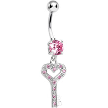 Load image into Gallery viewer, 925 Sterling Silver Pink Gem Secret Love Key Dangle Belly Ring
