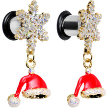 Load image into Gallery viewer, 0G Clear Gem Snowflake Santa Hat Christmas Dangle Plug Set
