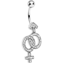 Load image into Gallery viewer, Clear Gem Joined Female and Male Symbols Dangle Belly Ring
