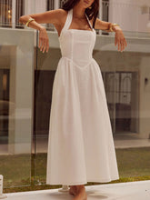 Load image into Gallery viewer, Black Ruched Halter Neck Midi Dress Sleek &amp; Sophisticated Dress For Women
