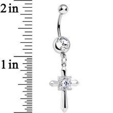 Load image into Gallery viewer, Clear Cubic Zirconia Sparkling Pious Cross Dangle Belly Ring
